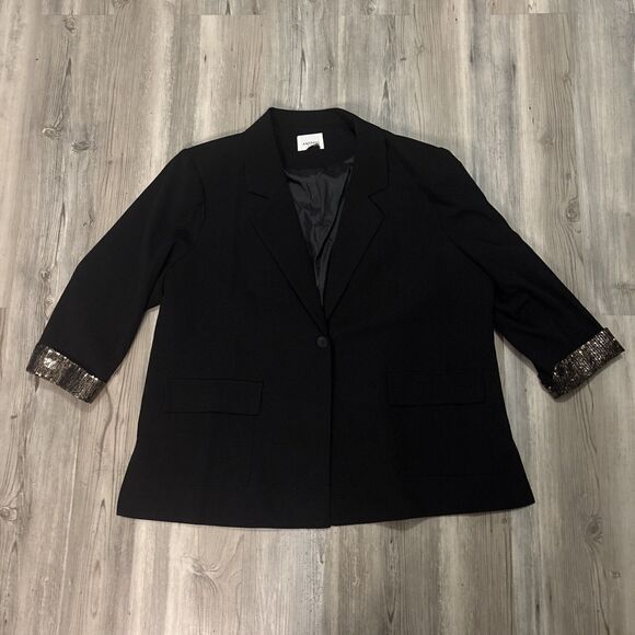 Andree By Unit Women’s Single Button Long Black Blazer Sequin Sleeve Size 2X - Picture 4 of 12